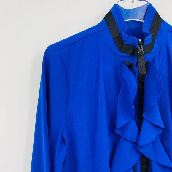 Zenergy Chico's Size 1 Medium Blue Long Sleeve Lightweight Ruffled Zip Up Jacket - Picture 4 of 9